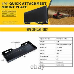 1/4" Quick Tach Mount Plate Attachment for Kubota and Bobcat Skid Steers 