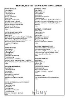 FORD NH 8160, 8260, 8360, 8560 (60 SERIES) Tractor Repair Manual- REPRINT
