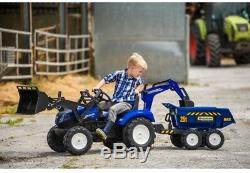 NEW Holland T8 Tractor with Front Loader, Backhoe & Trailer Kids Ride On Child