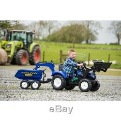 NEW Holland T8 Tractor with Front Loader, Backhoe & Trailer Kids Ride On Child