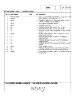 New Holland 730, 735, 740 Loader Parts Catalog Manual Exploded Diagrams Book