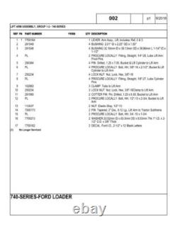 New Holland 730, 735, 740 Loader Parts Catalog Manual Exploded Diagrams Book