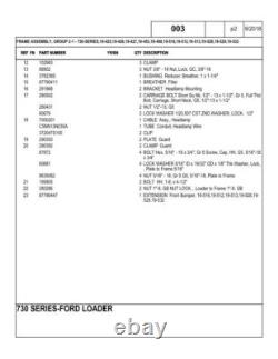 New Holland 730, 735, 740 Loader Parts Catalog Manual Exploded Diagrams Book