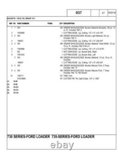 New Holland 730, 735, 740 Loader Parts Catalog Manual Exploded Diagrams Book