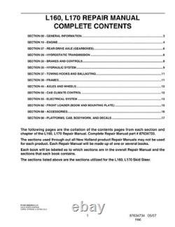 New Holland L160, L170 Skid Steer Loader Service Manual Repair Shop Book