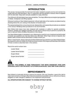 New Holland L250, L255 Skid Steer Loader Service Manual Repair Shop Book