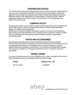 New Holland LW170, LW190 Wheel Loader Service Manual Repair Shop Book