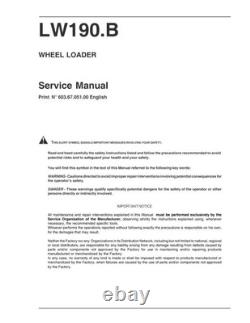 New Holland LW190. B Wheel Loader Service Manual Repair Shop Book