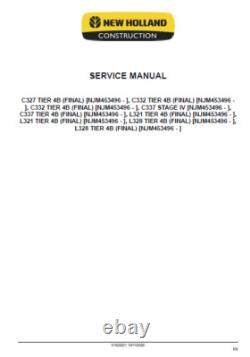 New Holland Service Manual for L321 L328 C327 C332 C337 PN 51522201 PDF/USB