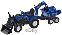 New Holland T8 Tractor with Front Loader, Backhoe and Trailer
