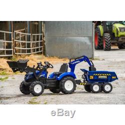 New Holland T8 Tractor with Front Loader, Backhoe and Trailer, Farm Vehicle, Toy
