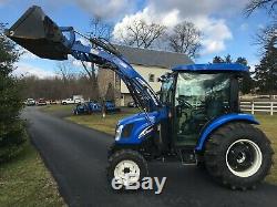 New Holland TC45DA Diesel Tractor, Factory Cab, 45HP, Hydro, R4 Tires, NH Loader