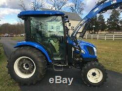 New Holland TC45DA Diesel Tractor, Factory Cab, 45HP, Hydro, R4 Tires, NH Loader