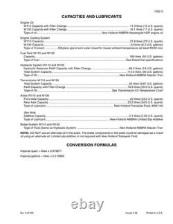 New Holland W110, W130 Wheel Loader Service Manual Repair Shop Book