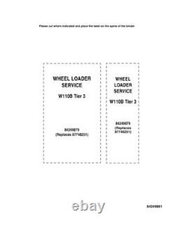 New Holland W110B Tier 3 Wheel Loader Service Manual Repair Shop Book