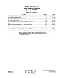 New Holland W110B Tier 3 Wheel Loader Service Manual Repair Shop Book