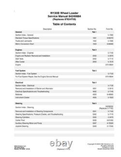 New Holland W130B Tier 3 Wheel Loader Service Manual Repair Shop Book