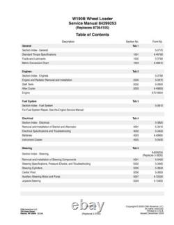 New Holland W190B Tier 3 Wheel Loader Service Manual Repair Shop Book