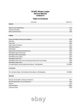 New Holland W190C Tier 4 Wheel Loader Service Manual Repair Shop Book