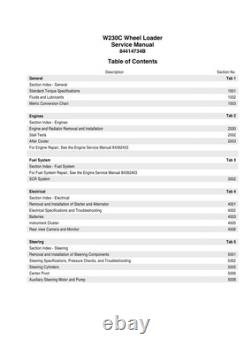 New Holland W230C Tier 4 Wheel Loader Service Manual Repair Shop Book