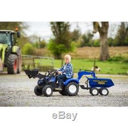 Tractor Ride On New Holland T8 With Front Loader Backhoe And Trailer Blue Farm